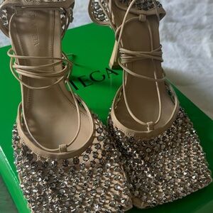 Bottega Veneta Beige Crystal Embellished Heels